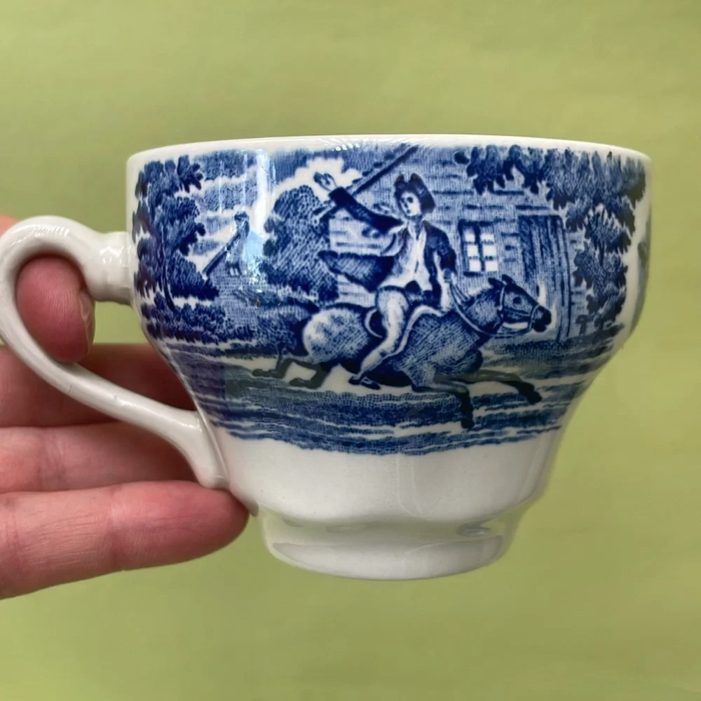 Vintage blue/white Liberty Blue fine china tea cup with saucer set of 4